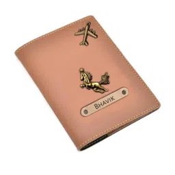 navya royal art Customised Passport Cover Holder Personalised Name & Charm Leather Passport Cover Holder for Men & Women (Tan) Customised Passport Holder for Gift image 1