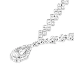 zaveri pearls Silver Tone Dazzling Austrian Diamonds Embellished Contemporary Necklace & Earring Set For Women-ZPFK18200 image 5