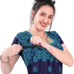 Nursing Maternity Feeding Nighty for Women's Satin Printed Maxi Nighty Maxi Gown Free Size Nighty Nightwear Lightweight Maxi Gown image 5