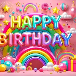 Backdropon Balloon and Rainbow Themed Happy Birthday Design Backdrop for Birthday Decoration Traditional/Background Curtain Cloth for Party/Festival Size 5 Feet Height and 8 Feet Width(5 * 8) image 1