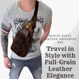 rustic roots Leather Sling Cross Body Travel Bag with Metal Zippers Sling Bag Messenger Bag for Unisex Color -Brown image 2