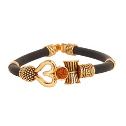 shining jewel - by shivansh Shining Jewel Gold Healing And Powerful Rudraksha Adjustable Leather Bracelet For Men image 2