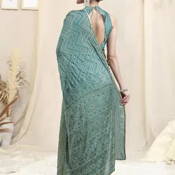 mirchi fashion Women's Plain Weave Chiffon Georgette Floral Printed Foil Work Saree with Blouse Piece image 2