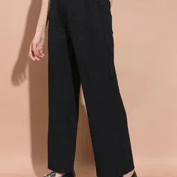 tokyo talkies Women's Straight Fit Wide Leg Trousers | Stretchable Trousers | Casual Trousers| Mid-Rise image 5