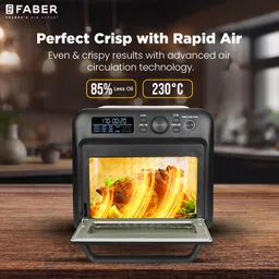 Faber Air Fryer Oven 20L, Digital Control, Bake Tray, SS Wire Tray & Basket, Crumb Tray, Rotisserie Kit | 15 Preset Auto Program | Bake,Roast,Fry,Toast,Defrost | FAO 20L BK 15DF image 3