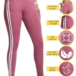 mehrang Stretchable Active Yoga Pants & Gym Pants for Women with 2 Pockets Leggings Tights Fitness Track Pant image 3