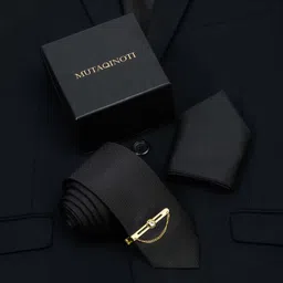 mutaqinoti Mens Woven Premium Silk Necktie Set Incl Pocket Square Golden Tiepin American Style Formal Tie Gift Set for Men (BL-GPC) image 3