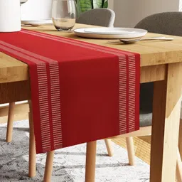 Encasa XO Dining Table Runner for 4 to 6 Seater| Yarn Dyed Fine Ribbed Cotton | Size 32x183 cm | Ladder Red | Machine Washable image 1