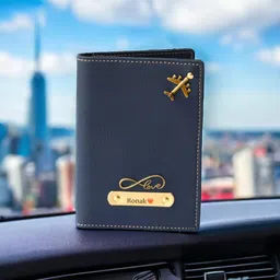 the bae gift Personalised Leather Passport Cover, Brown, Mr Crown Design with Name Customisation (Blue) image 4