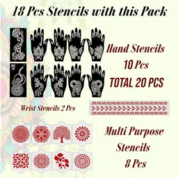 Ivana's Set of 20 Pcs Combo Pack, Reusable Mehandi Design Sticker Stencils for Both Hand | Mehndi Stencil Sticker | Quick and Easy to Use, for Girls, Women, Kids & Teen, D-2257 image 4