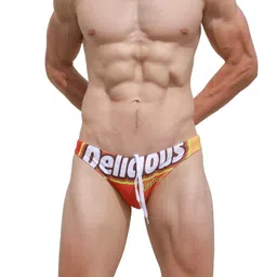 yuzhou Mens Swim Briefs Bikini Swimwear Sexy Bathing Suit Striped Boardshorts Stretch Swimsuit Quick Dry (2113-Orange Code-XXL) image 2