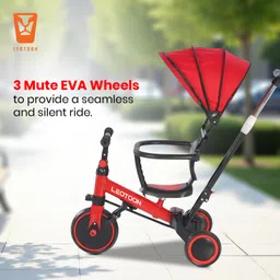 4-in-1 Trot n’ Roll | with Sunshade | 3 Mute EVA Wheels | Big Wheel Hub | Music & Light | Steel Frame | Non-Slip Tyres | Extendable Handle | Convertible to Balance Bike | (Red) (2-6 Years) image 5