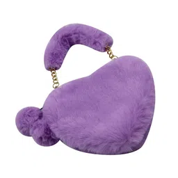 aibearty Women Girls Faux Fur Heart Shaped Handbag Plush Shoulder Bag Clutch Purse with Metal Chain Strap image 2