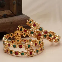 sukkhi Traditional Gold Plated Red And Green Kada Bracelet Bangle Jewellery Set for Women & Girls image 4