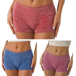 COTTS Fashion Women's Mid Waist Cotton Underwear Multicolor Hipster Boyshorts Panties Pack of 3 image 1