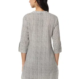 fabric fitoor Women's Cotton Jaipuri Print Black Color 3/4th Sleeve Mandarin Collar Readymade Casual Shirt image 3