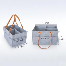 Alivea Diaper Caddy Felt Baby Products Nursery Storage Bin And Car Organizer For Diapers And Baby Wipes(GREY LEATHER HANDLE) image 3