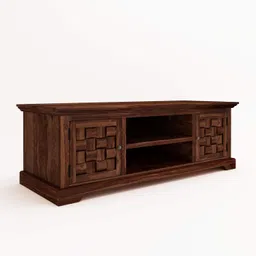 amgd hand arts AMGS Hand Arts Sheesham Wood TV Unit for Living Room | Media Console Movable Tv Cabinet | Free Standing Tv Unit with 2 Door & Shelf Storage | Sideboard Cabinet | Niwar Design, Natural Finish image 3