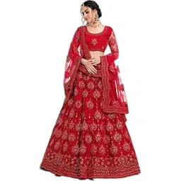 zaalima fashion with z logo ZAALIMA FASHION Clothing Women's Net Embroidered Semi-Stitched Bridal New Lehenga Choli with Dupatta image 1