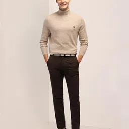 u.s. polo assn. Men's Beige Solid Turtle Neck Long Sleeve Casual Acrylic Regular Fit Pullover Sweater image 3