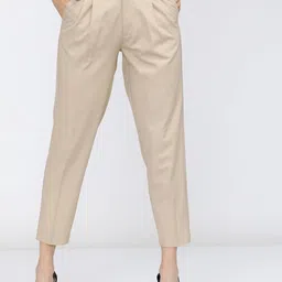 tokyo talkies Women's Tapered Fit Peg Trousers | Stretchable Trousers| Mid-Rise image 3