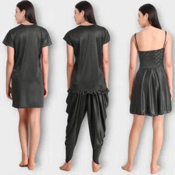 siami Apparels Solid Satin 6 Piece Nightwear/Nighty Set | Attractive & Stylish | (1 Robe, 1 Nighty, 1 Top, 1 Patiala, 1 bra and panty set) for Women image 2