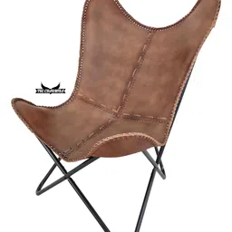 the charmika The Charmilka - Dark Brown Leather Butterfly Chair - Comfortable Arm Rest Butterfly Chair - with Iron Stand image 1