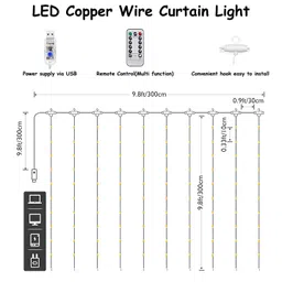 XERGY Window Curtain String Light Resin 300 LED 8 Lighting Modes Dimmable Fairy Lights Remote Control USB Powered for Home Decoration Light Diwali House Party Wedding Decor (Warm White) image 3