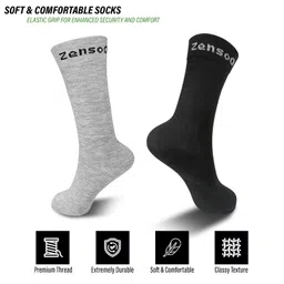 zensoo Calf Length Socks for Men Premium Solid Combed Crew Cotton socks for Formal Official socks, | Soft & Odor -Free| Breathable Free Size, Pack of - 3, 6,9 image 3