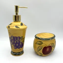 Tuscany Mixed Fruit Hand Painted Ceramic, Scouring Brillo Pad Holder with Soap Dispenser, 88488/89 By ACK image 3