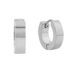 yellow chimes Earrings for Men and Boys | Fashion Silver toned Smooth Finished | Stainless Steel Small Huggie Hoop Earring | Accessories Jewellery for Men | Birthday Gift for Men and Boys Anniversary Gift for Husband image 1