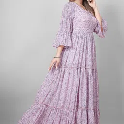 odd by chansi trendz ODD BY chansi TRENDZWomen's Purple Georgette V-Neck Flared Maxi Length Indo-Western Gown image 4