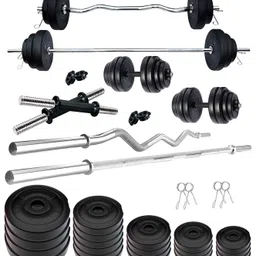 Kore PVC 20-100 Kg Home Gym Set with One 4 Ft Plain + One 3 Ft Curl and One Pair Dumbbell Rods image 1
