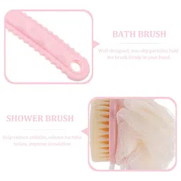 HOMEGURU 2 IN 1 Bath Body Brush with Soft Loofah and Bristles,Back Scrubber with Curved Long Handled Shower Brush for Wet or Dry, Women & Men Body,Face and Spa Washing image 3