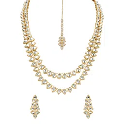 i jewels 18K Gold Plated Traditional Kundan Necklace Jewellery Set with Earrings & Maang Tikka for Women (IJ358W) image 1
