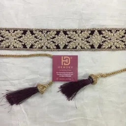 hemdev Women's Wine Color Velvet Kamarband (Bridal Belt) with Embroidery And Handmade Heavy Glue Zarkhan Diamond Stone Kundan(Adjustable) width 5.5cm /Waist Hip Belt/Lehnga Belts/saree belt image 3