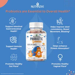 nutrazee Probiotic Gummies,2 Billion CFU,Prebiotic Fiber Supplement,Zero Added Sugar For Kids,Men & Women Clinically Validated For Digestion,Easy Bowel Movement & Immunity,30 Orange Flavour Gummy Bear image 3