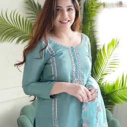 fashion basket Silk Wine Embroidered Kurta Set with Duptta for Women image 5