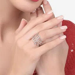 zaveri pearls Rose Gold Dazzling Cubic Zirconia Party Bling Statement Brass Adjustable Ring For Women-ZPFK15430 image 3