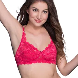 clovia Women's Lace Solid Non-Padded Full Cup Wire Free Bra - Light Red image 1