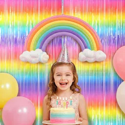 Propsicle Pastel Colour Rainbow Fringe Foil Curtain Decoration Streamer Backdrop Streamers for Party Princess Theme Birthday, Baby Shower, Cradle Decorations - Pack of 2 image 5