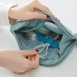 House of Quirk Multi-function Portable Digital Product Storage Electronic Accessories Travel Cable Organizer Pouch Shock-Proof Charger Data Line Bag - Grey Flamingo, Polyester image 4