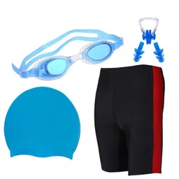 sportsfitt Swimming Combo Kit Regular Fit (28in to 34in) Short, Goggles, Silicone Cap, 2Pc Ear Plugs, 1 Pc Nose Clip, Suit image 1