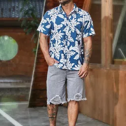 lookmark Men's Floral Vibrant Printed Half Sleeve Loose Fit Casual Shirt in Cotton Blend – Perfect for Beach Days, Everyday Comfort, and Effortless Style image 3