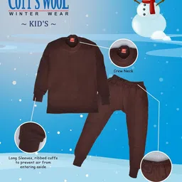 Lux Cott's Wool Boys Round Neck Full Sleeves Thermal Top and Bottom Set | Thermal Set for Kids | Winter Base Layer Top & Bottom for Boys | Boy's Thermal Underwear Set image 3