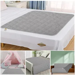 ADBENI HOME Quilted Cotton Extra Absorbent Quick Dry Sheet for Baby, Baby Bed Protector, Waterproof Baby Sheet, Cot Sheet, Crib Sheets, Crib Mattress Protection, Toddler Bedding, Large 100x70 cm, Grey image 3