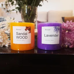 Shunya Decor Scented Pillar Candles for Home Decoration | Fragrance Candle Set of 2 Candles | Size- 3 by 3 inches, Scent (Sandalwood & Lavender Combo) image 1