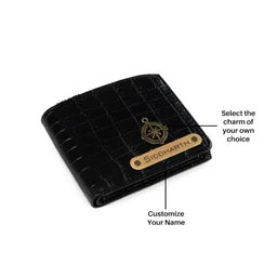 aica Personalized Name & Charm Self – Textured Leather Mens Wallet (Black) | Birthday Wedding Anniversary Engagement Gifts for Men image 2