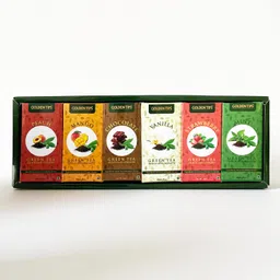 Golden Tips Flavoured Green Teas Gift Box, 6 Flavors - Peach, Mango, Chocolate, Vanilla, Strawberry & Mint (150g- 75 Cups) image 1