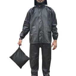 tricway Men's Rainsuit/Rainwear/Raincoat/Barsaticoat 100% Waterproof Along With Hood and Side Pocket With Storage Bag (Black) Size(XXXL) image 1